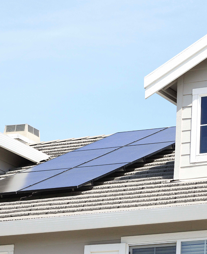 Solar panels on concrete tile roof